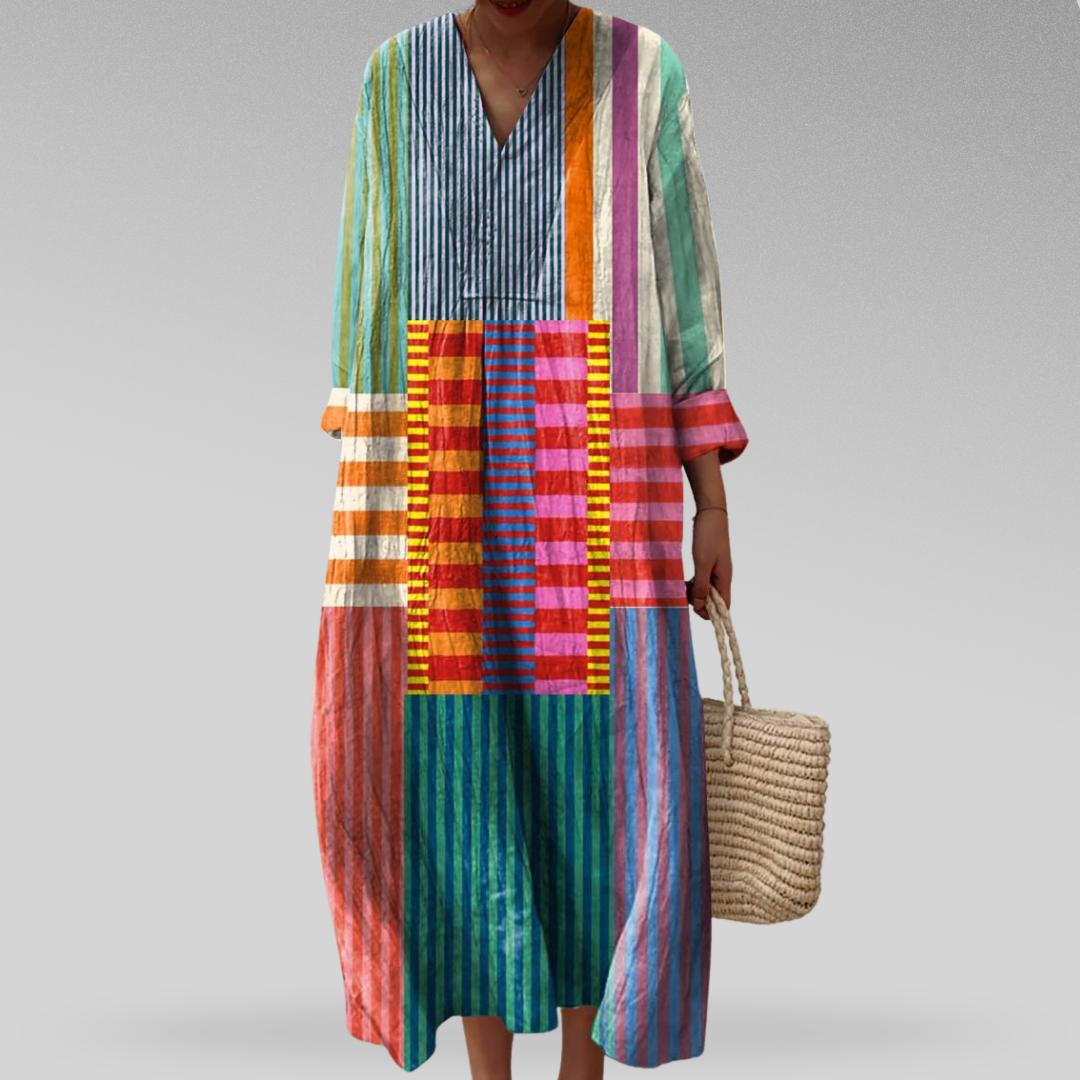 Maren™ | Oversized Linen Colorblock Maxi Dress