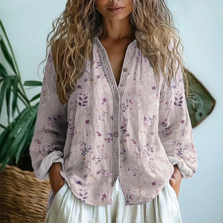 Wena™ | Floral Linen Button Blouse