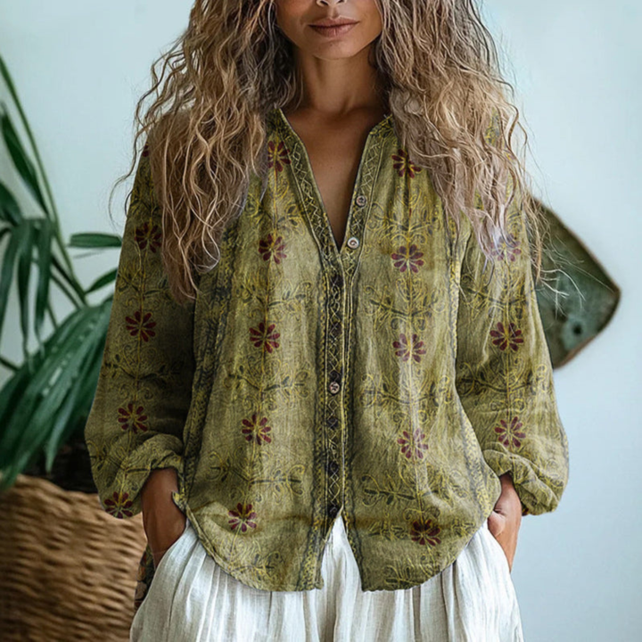 Wena™ | Floral Linen Button Blouse