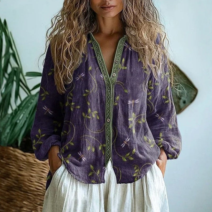 Wena™ | Floral Linen Button Blouse