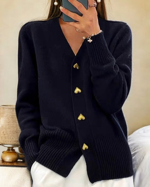 Chasie | Elegant Heart Button Cardigan